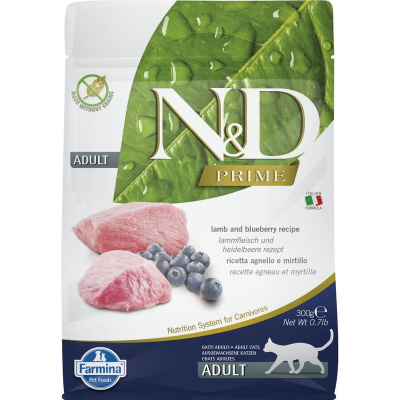 Farmina N&amp;D Prime Cat Grain Free Lamb &amp; Blueberry Adult сухой беззерновой корм для взрослых кошек с ягненком и черникой - 300 г повседневный супер премиум беззерновые для взрослых с ягненком мешок Импортный корм 1 уп. х 1 шт. х 0.3 кг