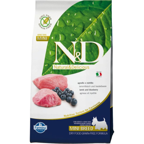 Farmina N&amp;D Dog Lamb &amp; Blueberry Adult Mini - 800 г повседневный супер премиум без курицы для взрослых с ягненком породы мелкого размера мешок Импортный корм 1 уп. х 1 шт. х 0.8 кг