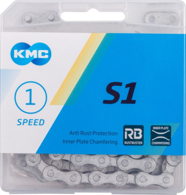 Цепь KMC S1 1 скорость, замок (серебристый 112 звеньев)