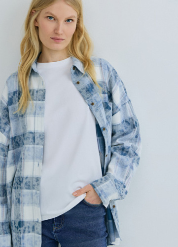 Рубашка в клетку из фланели, Голубой