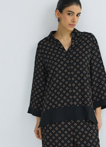 Принтованная блузка с рукавом 7/8, Черный