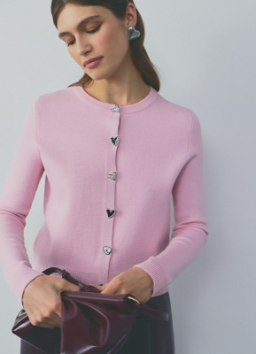 Вязаный кардиган с фигурными пуговицами, Розовый