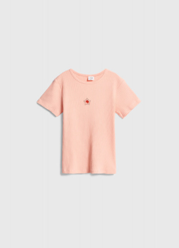 Футболка в рубчик с вышивкой для девочек, Розовый