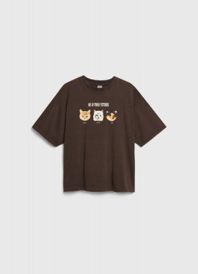 Футболка с принтом для девочек, Коричневый