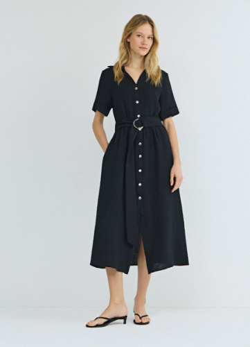 Платье-рубашка со съемным поясом, Черный