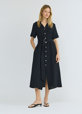 Платье-рубашка со съемным поясом, Черный