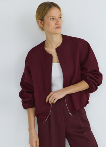 Льняной бомбер на молнии, Фиолетовый