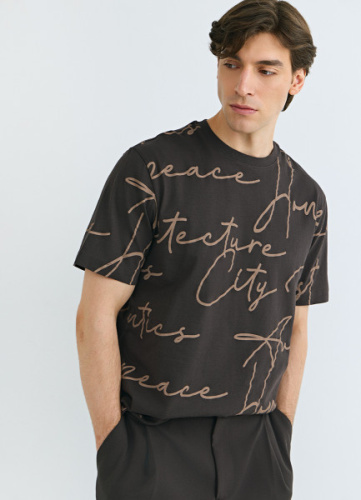 Футболка с принтом, Коричневый