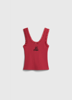 Майка в рубчик с кружевом для девочек, Красный