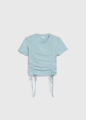 Футболка с драпировкой и завязками для девочек, Зеленый