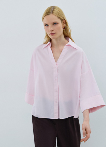 Рубашка в полоску с рукавом 3/4, Розовый