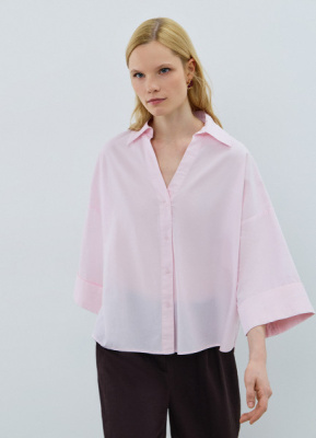 Рубашка в полоску с рукавом 3/4, Розовый