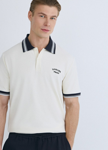 Поло из хлопка с принтом, Белый