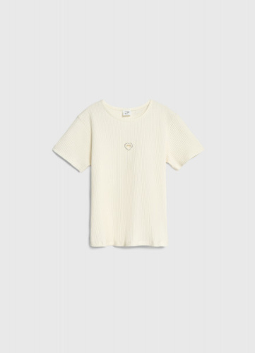 Футболка в рубчик с вышивкой для девочек, Белый