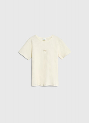 Футболка в рубчик с вышивкой для девочек, Белый