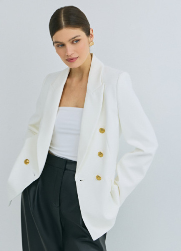 Двубортный приталенный жакет, Белый