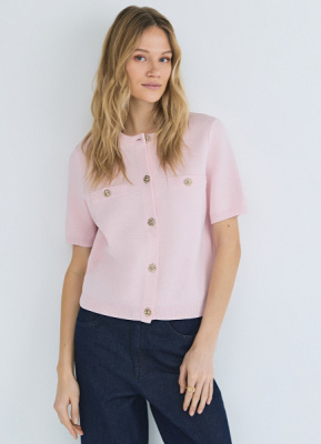 Кардиган с карманами и золотыми пуговицами, Розовый