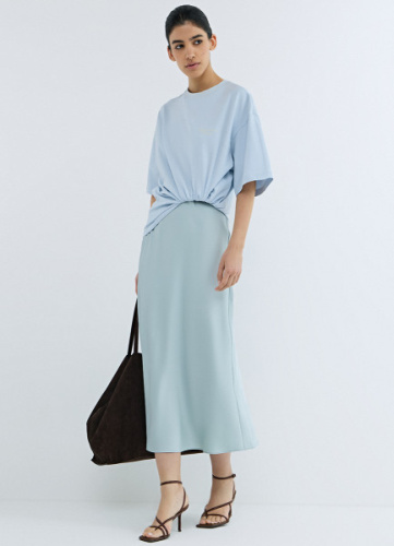 Сатиновая юбка миди А-силуэта, Зеленый