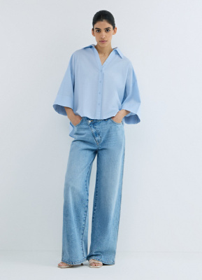 Рубашка в полоску с рукавом 3/4, Голубой