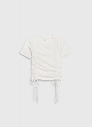 Футболка с драпировкой и завязками для девочек, Белый