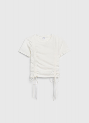 Футболка с драпировкой и завязками для девочек, Белый