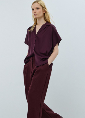 Сатиновая блузка с коротким рукавом, Фиолетовый