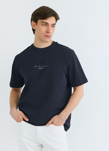 Футболка из плотного хлопка с текстовым принтом, Синий