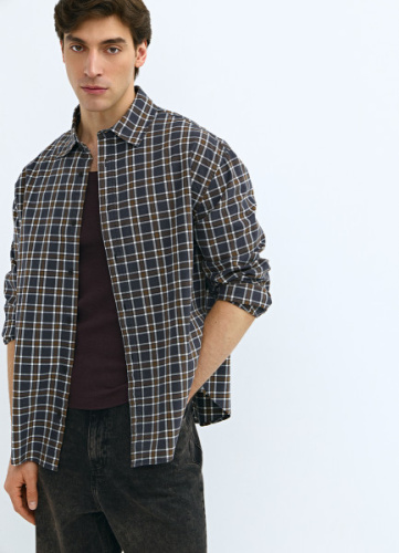 Рубашка из хлопка в клетку, Серый