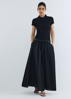 Поло в рубчик с коротким рукавом, Черный