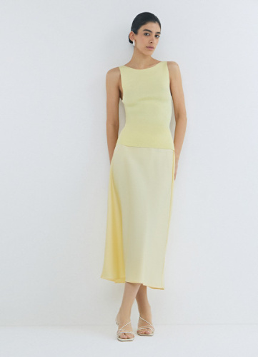 Сатиновая юбка миди А-силуэта, Желтый