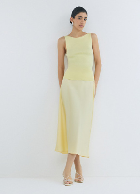 Сатиновая юбка миди А-силуэта, Желтый
