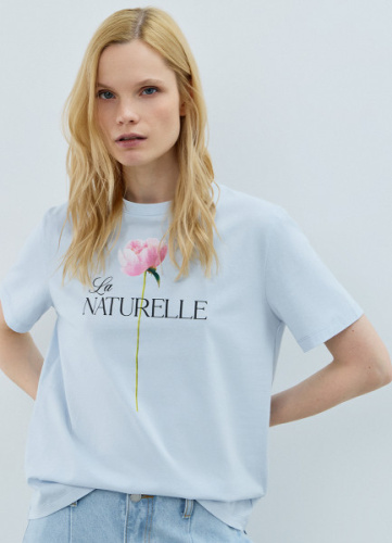 Футболка с цветочным принтом, Голубой