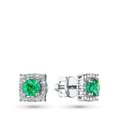 Пусеты из белого золота с изумрудами э4767пс11210456