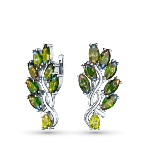 Серьги из серебра с хризолитами и хромдиопсидами э0665сг01260365