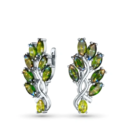 Серьги из серебра с хризолитами и хромдиопсидами э0665сг01260365