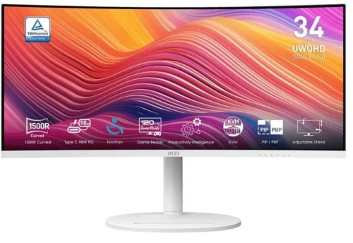 Монитор 34" MSI Modern MD342CQPW 9S6-3PC59H-021(036) 3440x1440 VA LED, 21:9, 300cd, 3500:1, 4ms, 178гр/178гр, HAS Piv, HDMI M/M, DP UW USB, white