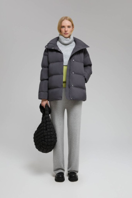 Удлиненный пуховик с натуральным пухом и термостеж