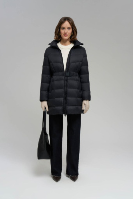 Пуховое полупальто с поясом приталенного силуэта