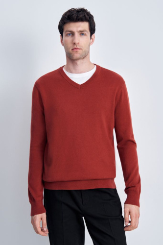 Джемпер из шерсти и хлопка с v-образной горловиной
