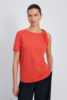 Топ из хлопка с открытым плечом и фигурным узлом