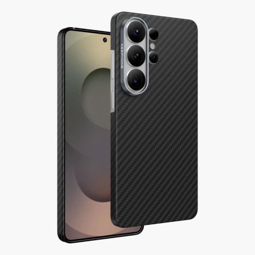 Чехол-накладка Keephone Kevlar Diago MagSafe для Samsung Galaxy S26 кевлар (арамид) черно-серый в полоску