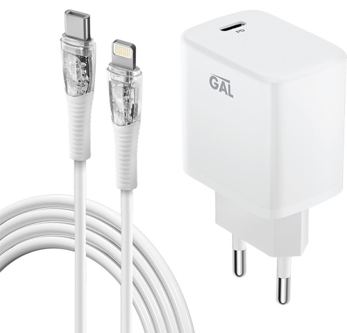 Зарядное устройство Gal UC-5619 USB-C с кабелем Apple Lightning 20 Вт Белое