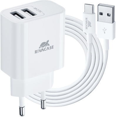 Зарядное устройство Rivacase PS4001 WD3 USB/USB с кабелем USB-C 12 Вт Белое