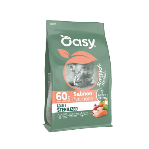 Oasy Dry Cat Superior Adult Sterilized сухой корм для стерилизованных кошек, с ЛОСОСЕМ - 1,5 кг супер премиум для взрослых с лососем мешок Испания 1 уп. х 1 шт. х 1.5 кг