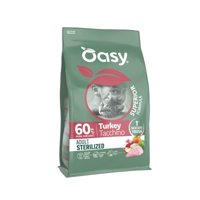 Oasy Dry Cat Superior Adult Sterilized сухой корм для стерилизованных кошек, с ИНДЕЙКОЙ - 1,5 кг супер премиум для взрослых с индейкой мешок Испания 1 уп. х 1 шт. х 1.5 кг
