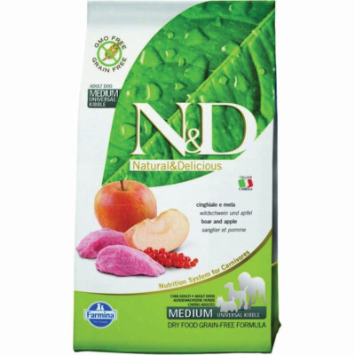 Farmina N&amp;D Pumpkin Dog Grain Free Boar &amp; Apple Adult Medium &amp; Maxi сухой беззерновой корм для взрослых собак средних и крупных пород с мясом кабана, яблоками и тыквой - 12 кг повседневный супер премиум без курицы для взрослых с кабаном для вс