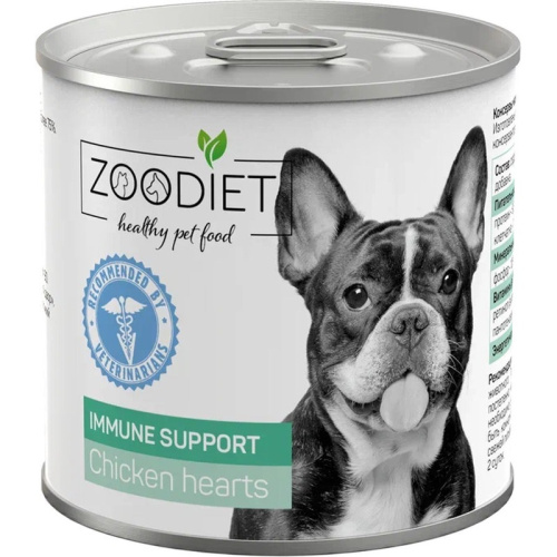 Zoodiet Immune Support влажный корм для собак, поддержание иммунитета, с куриными сердечками, в консервах - 240 г супер премиум для взрослых с курицей консервы (в железной банке) Российский корм 1 уп. х 6 шт. х 1.44 кг