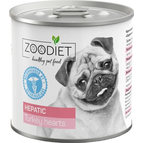 Zoodiet Hepatic влажный корм для собак, поддержание функции печени, с индюшиными сердечками, в консервах - 240 г супер премиум для взрослых с сердцем консервы (в железной банке) Российский корм 1 уп. х 6 шт. х 1.44 кг