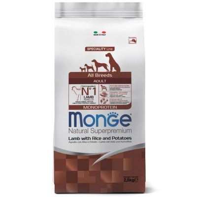 Monge Dog Speciality Line Monoprotein полнорационный сухой корм для собак, с ягненком, рисом и картофелем - 2,5 кг повседневный супер премиум для взрослых с ягненком для всех пород мешок Импортный корм 1 уп. х 1 шт. х 2.5 кг