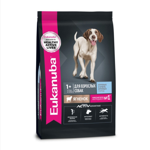 Eukanuba сухой корм для взрослых собак крупных и очень крупных пород старше 1 года, с ягненком - 3 кг повседневный супер премиум для взрослых с ягненком породы крупного размера мешок Российский корм 1 уп. х 1 шт. х 3 кг